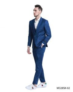 CCO Men's Outlet 3 Piece Skinny Fit Suit - Sleek Windowpane