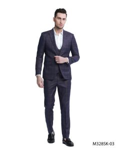 Tazio Men's Outlet 3 Piece Skinny Fit Suit - Sleek Windowpane