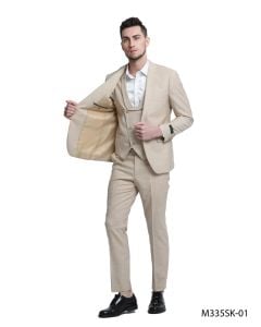 Tazio Men's 3 Piece Skinny Fit Suit - Solid Textured