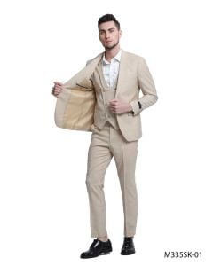 CCO Men's Outlet 3 Piece Skinny Fit Suit - Solid Textured