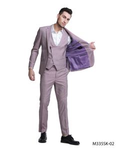 CCO Men's Outlet 3 Piece Skinny Fit Suit - Solid Textured