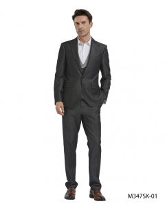 Tazio Men's 3 Piece Skinny Fit Suit - Two Tone Vest