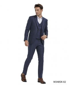 Tazio Men's 3 Piece Skinny Fit Suit - Light Windowpane