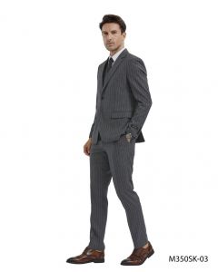 Tazio Men's 3 Piece Skinny Fit Suit - Banker Pinstripe