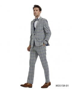 Tazio Men's 4 Piece Skinny Fit Suit - Bold Windowpane