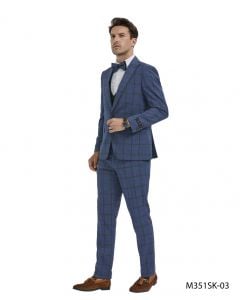 Tazio Men's Outlet 4 Piece Skinny Fit Suit - Bold Windowpane