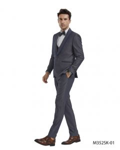 Tazio Men's 4 Piece Skinny Fit Suit - Birdseye Pattern