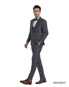 Tazio Men's 4 Piece Skinny Fit Suit - Birdseye Pattern