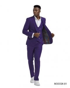 Tazio Men's 3 Piece Skinny Fit Suit - Bold Colors
