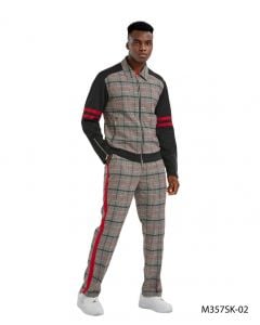 Tazio Men's 2 Piece Track Suit Set- Plaid