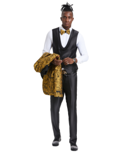 CCO Men's Outlet 4 Piece Skinny Fit Suit - Two Tone Paisley