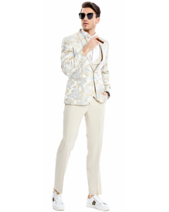 CCO Men's Outlet 4 Piece Skinny Fit Suit - Light Paisley