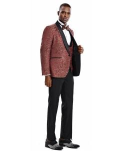 Tazio Men's 3 Piece Skinny Fit Suit - Gold Paisley