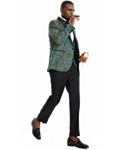 CCO Men's Outlet 3 Piece Skinny Fit Suit - Gold Paisley