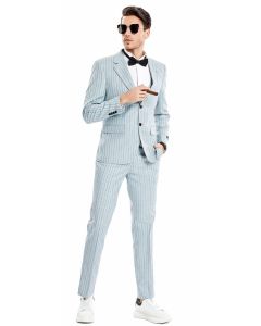 CCO Men's Outlet 3 Piece Skinny Fit Suit - Tone on Tone Pinstripe