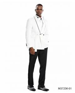 TAZIO New Mens 3 Pc Jacket, Pants & Vest Shiny White Sharkskin Slim Fit Dress Suit