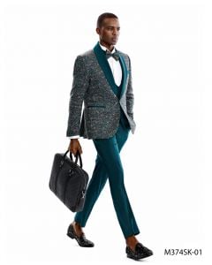 Tazio Men's 3 Piece Skinny Fit Suit - Scatter Dot Pattern