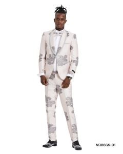 Tazio Men's 2 Piece Skinny Fit Suit - Floral Design