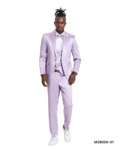 Tazio Men's 3 Piece Skinny Fit Suit - Sharkskin