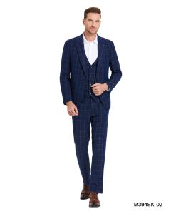 Tazio Men's Outlet 3 Piece Skinny Fit Suit - Sharp Windowpane