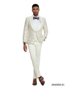 CCO Men's Outlet 3 Piece Skinny Fit Suit - Geometric Floral