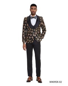 Tazio Men's 3 Piece Skinny Fit Suit - Geometric Floral