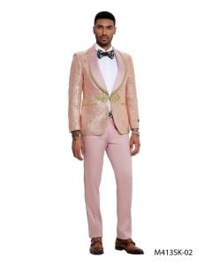 CCO Men's Outlet 2 Piece Skinny Fit Suit - Gold Paisley