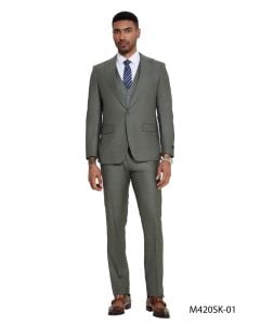 Tazio Men's 3 Piece Skinny Fit Suit - Lightly Textured Solid