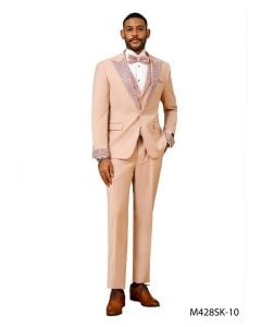 Tazio Men's 3 Piece Skinny Fit Suit - Rhinestone Accents
