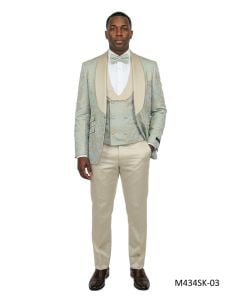 Light Green Suit Jacquard Fabric Suit Jacket Double Breasted Vest