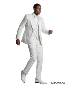 White Suit Paisley Suit Fashion Suits for Men with Bowtie