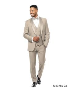 Beige Suit Three Piece Suits for Guys Wide Shawl Collar