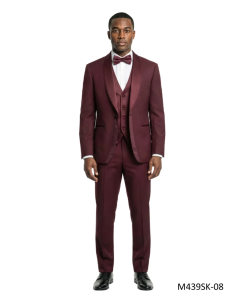 Burgundy Suit Men's Fancy Suits with Bowtie Satin Shawl Lapel