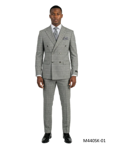 CCO Men's Outlet 2 Piece Skinny Fit Double Breasted Suit - Plaid Windowpane