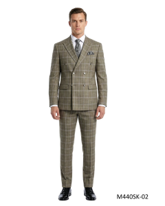 Tan Suit Plaid Suits for Guys Double Breasted Suit Jacket