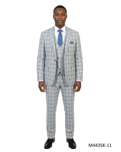 Light Blue Suit Men's Slim Fit Suits Windowpane Plaid