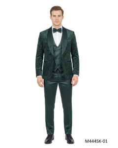 Hunter Green Suit Mens Velvet Jacket Double Breasted Vest