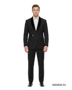 CCO Men's Outlet 2 Piece Skinny Fit Suit - Velvet Shawl Lapel