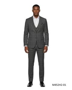 Dark Grey Mens Suit Windowpane Suits for Men