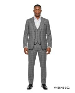 CCO Men's Outlet 3 Piece Hybrid Fit Suit - Windowpane Plaid