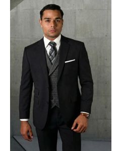 Black Mens 3 Piece Suit Peak Lapel