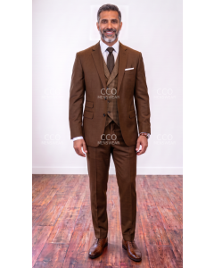 Brown Mens 3 Piece Suit Peak Lapel