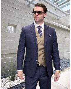 Statement Men's 3 Piece 100% Wool Fashion Suit - Contrast Colors
