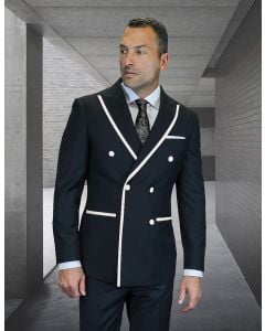 Black/White Double Breasted Suit with Peak Lapel