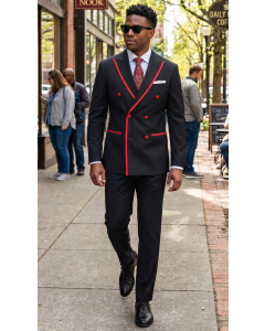 Statement Men's Outlet 2 Piece 100% Wool Modern Fit Double Breasted Suit - Accent Trim