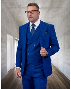 Statement Men's 100% Wool 3 Piece Suit - Tone on Tone Windowpane