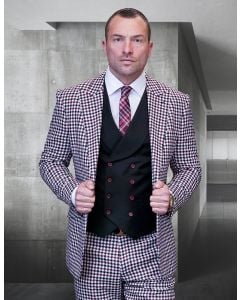 Statement Men's 100% Wool 3 Piece Suit - Checkered Plaid