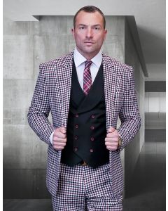 Statement Men's 100% Wool 3 Piece Suit - Checkered Plaid