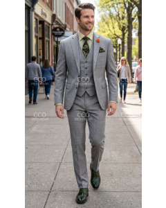 Statement Men's Outlet 3 Piece 100% Wool Suit - Light Plaid