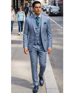 Steel Blue 3 Piece Suit Mens Modern Fit Suits